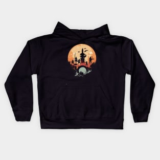 Enchanted Realms - Epic Fantasy Cityscape Design Kids Hoodie